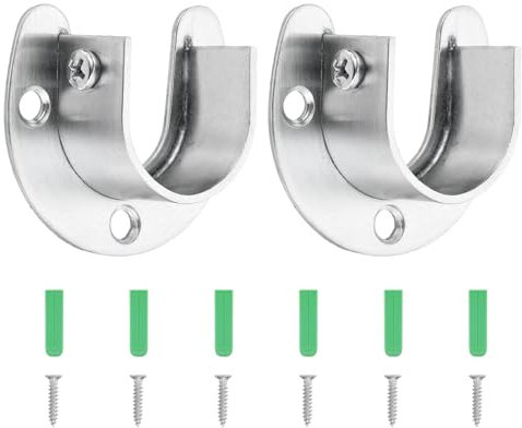 QUARKZMAN Soporte para Barra de Armario, 2 Unidades de Soporte en Forma de U de Acero Inoxidable, Soporte de Extremo de Barra de Armario para Barra de 28 mm de Diámetro, Plateado