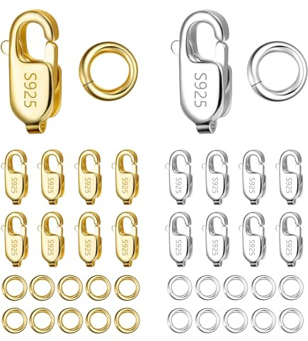 36 Stück Gold Silber 925 Kettenverschluss Ringe Italien Eckig Verschluss | Armbänder Halskette Verschluss Ketten Verbindung Zubehör Kleine Karabinerverschluss Offen Biegeringe Set Schmuckherstellung