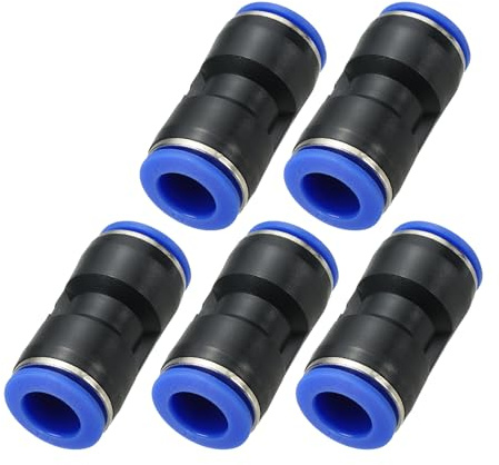 PATIKIL 14mm Push to Connect Fittings, 5Pcs Plastic Air Line Hose Fitting Quick Release Pneumatic Connectors Straight Union Two Way Coupler for Tube, Blue
