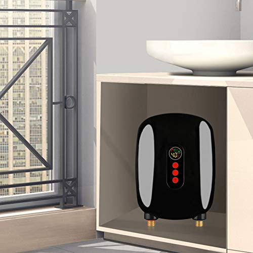 Mini Warmwasserbereiter Elektrischer Klein Durchlauferhitzer Instant Einstellbare Klein Elektro Durchlauferhitzer Instant für Küchen Bäder Restaurants Hotels Touchscreen 6500W 220V Schwarz