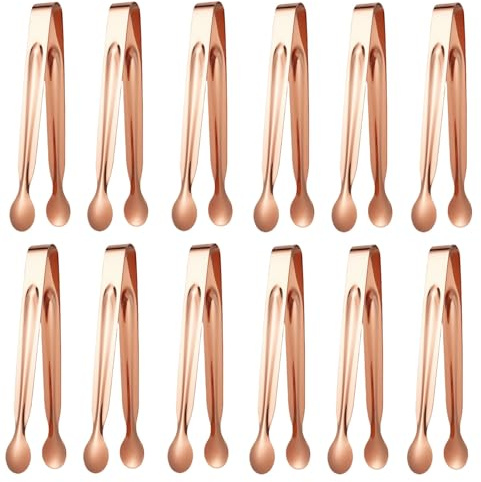 12er Set Eiszange Zuckerzange Edelstahl Zuckerzange Candybar Eiswürfelzange Klein Servierzange für Zuckerwürfel, Eiswürfel, Salat, Party Kaffee Bar Küche (Roségold, 11cm)