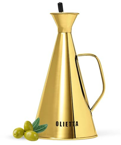 Olietta Oljedoserare i Guld Rostfritt Stål – 1000 ml (1 l) droppfri och läckagesäker flaska för olja & vinäger – Perfekt för att hälla och ringla – lätt att rengöra