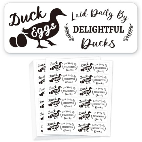 GOMAKERER 180 Pcs Duck Egg Carton Labels, 2.5x6.7cm Laid Daily by Delightful Ducks Farm Fresh Eggs Sticker Adhesive Egg Packaging Stickers for Box Container Carton Farm Supplies