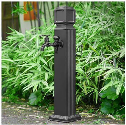 GLDWEY Fontana da Giardino in Stile Antico, Fontanella a Colonna con Rubinetto Acqua Fontanella a Colonna Acciaio Quadrata Irrigazione Giardino