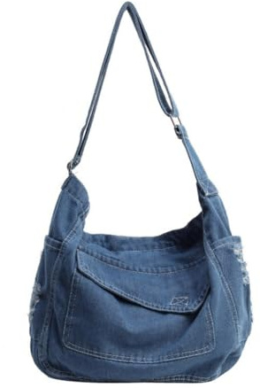 KADSXIYA Damen-Schultasche, Umhängetasche, Korea-Stil, Umhängetasche, Denim, Kuriertasche, Hell, blau