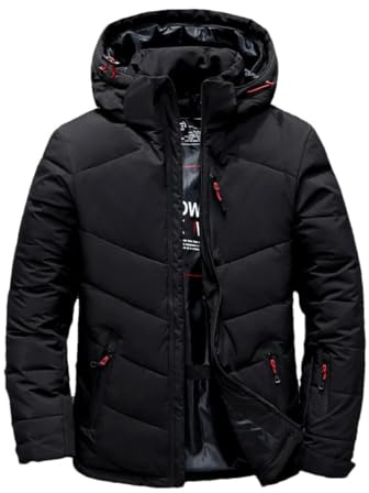 FULBHPRINT - Giacca da uomo invernale di lusso in piuma d'anatra bianca, parka casual antivento con cappuccio in piuma d'oca, cappotti spessi e caldi, Nero , M
