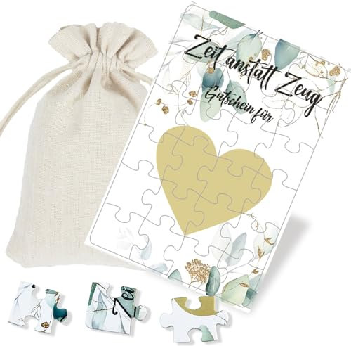 Gutschein Puzzle Geburtstagskarte,Gutschein zum Selber Ausfüllen, Zeit anstatt Zeug,Gutscheinkarte Geburtstag,Gutschein Verpackung mit Baumwoll-Säckchen,Personalisierte Geschenke,24-teilig