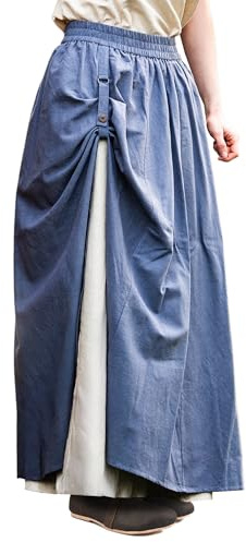 Leonardo Carbone® Damen Rock Elise | Doppellagiges Design | Elastischer Bund | Karneval, Halloween, Cosplay, LARP, Mittelalter, Kostüm, Gewandung, Festival | Baumwolle Blau/Natur S/M
