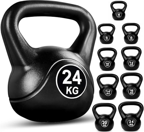 FK Sports Kettlebell Set - Heavy Weight Vinyl Kettlebells Set for Exercise Home Gym Workout - 16kg, 20kg, 24kg Kettlebell Weight Set for Women & Men - Gym Equipment for Home