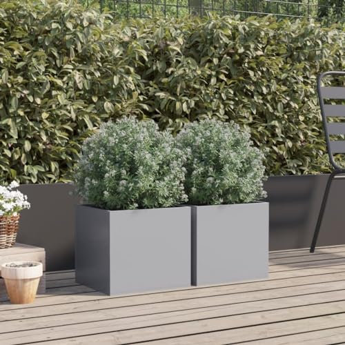 HEFZGDB Fioriere 2pz Argento 32x30x29 cm in Acciaio Zincato Porta Legna Per Interni Fioriera Da Esterno Vasi Alti Da Esterno Fioriere Da Esterno Grandi per Giardino Terrazza Esterno Patio