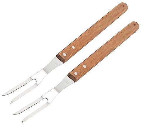 CAXUSD Lot De 2 Fourchettes À Barbecue Pratiques En Acier Inoxydable Avec Poignées En Bois Lavables Au Lave-vaisselle Pour Barbecue