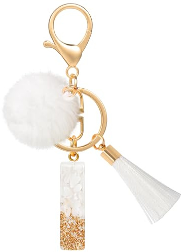 MWOOT Schlüsselanhänger Buchstabe I Bommel Quasten, Cute White Gold Keyring mit Namen, Schön Frau Personalisiert Keychain Auto Schlüsselanhänger, Tasche Dekoration Anhänger Schulanfang Geburtstag