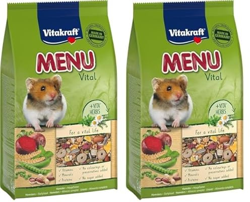 Vitakraft Menu Vital, Hamster Futter, mit Gemüse, mit Nüssen, mit lebenswichtigen Vitaminen und Mineralien, ohne Zusatz von Zucker und Getreide (1x 1kg) (Packung mit 2)