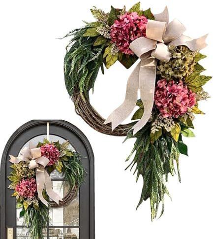 Corona floreale per porta, corona della porta anteriore, ghirlanda da 15,75 pollici di vivace ed elegante | Decorazione della porta del portico della fattoria, ornamento da parete esterno per interni