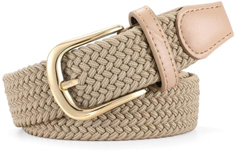 JasGood Cinturón de mujer elástico trenzado, cinturón elástico ajustable, 3,3 cm de ancho para jeans y pantalones, cinturón de tela elástico unisex, S:100cm (Taillengröße 70cm-89cm)
