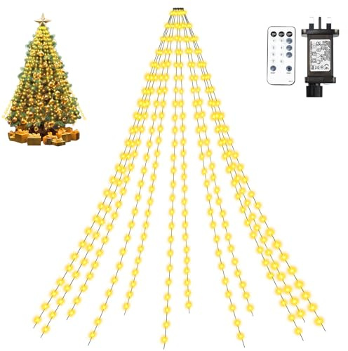Twinkle Star Christmas Tree Lights, 2m 12 Strands 300 LED Christmas Lights Indoor Outdoor with Remote/8 Modes/Timer/Dimmable, IP65 Waterproof Warm White Fairy String Lights for Xmas Tree Decor
