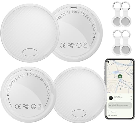 Android Tracker Tag Bianco 4 Pezzi - Smart Localizzatori GPS Compatibile con Google Find My Device (Solo Android), per Portafogli, Chiavi, Bagagli, Posizionamento Globale, Batteria Sostituibile