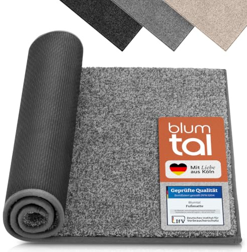 Blumtal Fußmatte 50x80 cm - Mikrofaser Schmutzfangmatte mit wasserdichter TPR-Rückseite - rutschfeste Fussmatte innen - Schmutzmatte aus Hochleistungs-Mikrofaser - Türvorleger in Grau