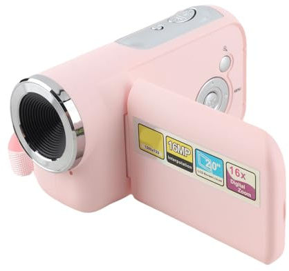 XZXCVN Cámara Digital para Niños 16MP, Filmadora Profesional con Zoom 16X y Pantalla TFT de 2 Pulgadas - Grabación HD 1080P, Fácil Manejo para Vlogging Infantil (Rosa)