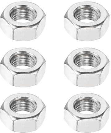QUARKZMAN M10x1,25mm Sechskantmuttern 6Pcs 304 Edelstahl metrische | Feingewinde-Sechskant-Sicherheitsmuttern Befestigungselemente 17mm/0,67 Breite, 8mm/0,31 Höhe für Maschinenbau