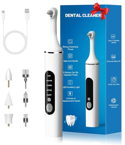 Zahnaufhellungsset, Zahnaufhellung bleaching Set für Polieren und Aufhellen der Zähne wiederaufladbarer USB-C mit LED-Licht, 6 Köpfe, 5 Modi