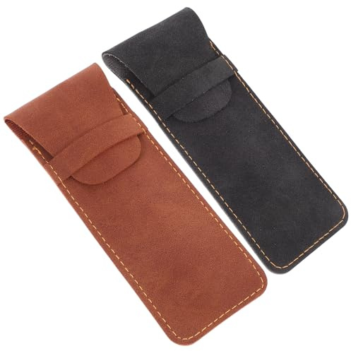 Mobestech 2 Stück Pack Leder Stifteetui für 2 Stifte Füllfederhalter und Kugelschreiber Hülle PU Leder Schwarz Braun Leichtes Robustes Stifthalter für Büro Schule und