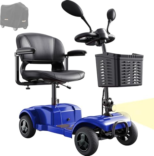 VOCIC Elektrisch Rollstuhl 4 Räder Faltbar Leicht bis 136KG | D42, 20KM Reichweite Outdoor Elektrorollstuhl Elektromobil mit Pannensichere Reifen Roller Mobilität (Blau)