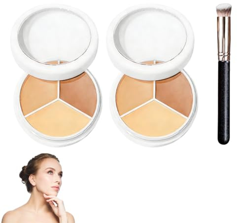 PBAHAUP Palette Correcteur Anti-Cernes 3 Couleurs, Correcteur Visage Haute Couverture Longue Tenue, Texture Fluide et Lumineuse pour un Teint Unifié Naturel, Idéal pour Maquillage Quotidien (Lot de 2)