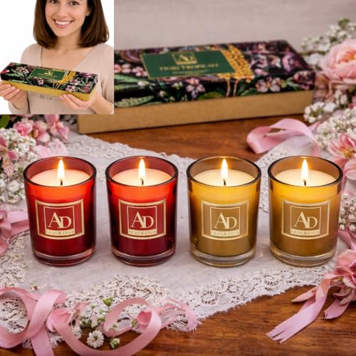 4 Candele Profumate in Vasetto di Vetro – Cera di Paraffina, 45g – Idea Regalo con Elegante Scatola Confezione Premium – Candeline Profumate per Casa, Relax e Atmosfera (fiori)
