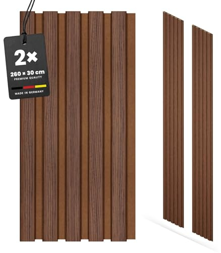 KGM Akustikpaneele Ellipse Walnuss MDF - 30 x 1,7 x 260 cm, 2er Set | Ton in Ton, Filz-Optik, foliert, schallabsorbierend, für Wohn- & Büroräume, PEFC-zertifiziert