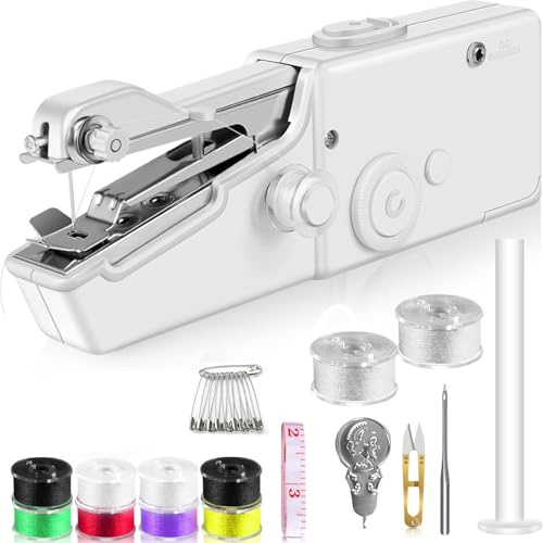 Mini máquina de coser, máquina de coser a mano con accesorios de costura para principiantes y adultos, puntadas rápidas, adecuada para ropa, telas, proyectos de bricolaje en casa y viajes
