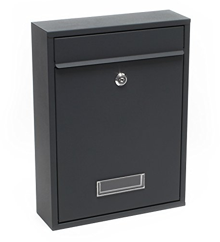 Wiltec Briefkasten anthrazit V10 Postkasten mit Namensschild, großem Briefschlitz und 2 Schlüsseln Wandbriefkasten aus pulverbeschichtetem Stahl