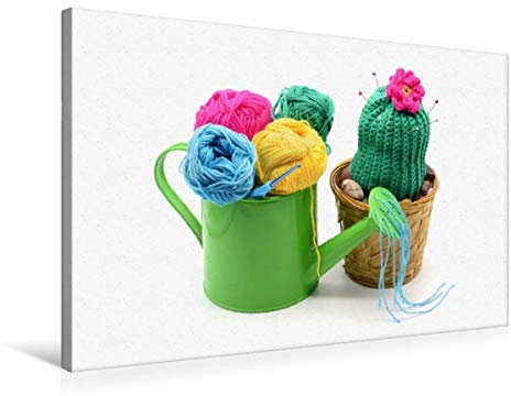 Paroi en textile de qualité supérieure avec cactus et laine 75 x 50 cm