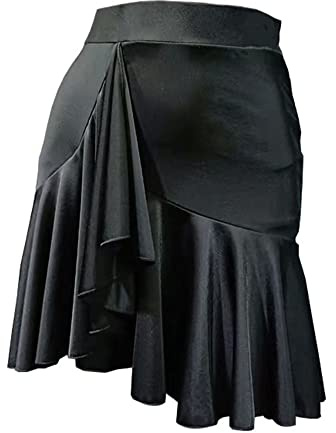 Faldas de baile latino para mujer, faldas de salón con flecos divididas para ropa de baile de práctica de rendimiento, Negro, S/XXL
