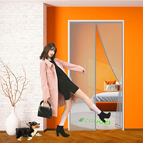 CGUOZI Magnet Fliegengitter Tür, 85 x 220 cm Insektenschutz Fliegenvorhang Balkontür Mückennetz Magnet Tür Vorhang gegen Fliegen Moskito Klettverschlussmontage Grau