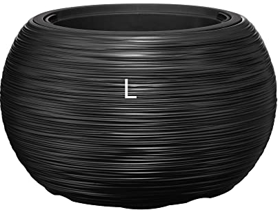 MELTOM Blumentopf Schale mit Herausnehmbaren Einsatz Rund Gerillt Anthrazit, Größe L - DxH: 38 x 25 cm