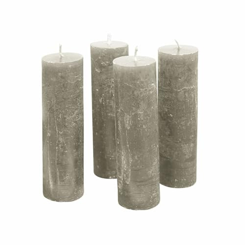 Loberon Kerze 4er Set Muriel, Taupe | von Hand Gearbeitet, Geruchslos, Durchgefärbt, Lange Brenndauer, Dekoration, Adventskranzkerzen, Paraffinwachs