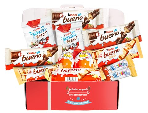 Coffret Cadeau de Chocolats Kinder | Cadeau Original d’Anniversaire, pour Enfants et Couples : Kinder Bueno, Happy Hippo, Schoko-Bons, Kinder Joy.