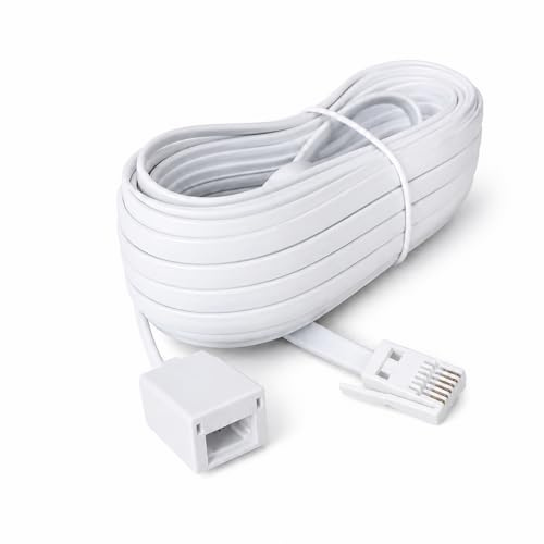 DRUT BT Telephone Extension Cable, 10m 6-pin Core 631a | Lead Wire, Male to Female, Jack to Socket, Flat Cable for Home Office Phone