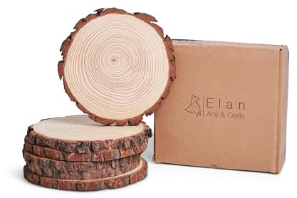 Elan Holzscheiben 24cm - 27cm Durchmesser 6 Stück, Baumstamm Scheiben, Baumscheiben Klein, Runde Holzscheiben Deko, Holzscheibe Rund, baumscheiben klein, Runde Holzplatte, Holz Weihnachten