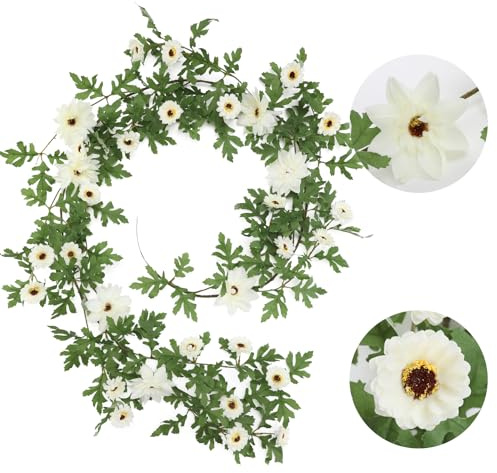 LUWENER Künstliche Blumengirlande Hochzeit,Kunstblumen Seidenblumen Girlande 5.8ft Lange, Girlande Künstliche Blumen für Indoor Outdoor Hochzeiten,Zuhause,Wand,Garten, Party Deko(Weiß)