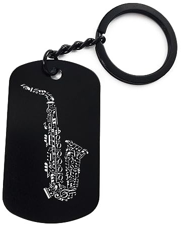 Porte-clés en acier inoxydable avec inscription en anglais « Saxophone Musical Note Jazz Art », Noir , taille unique