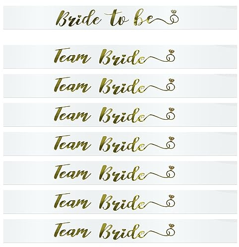 Lunhoo 8 Pack Team Bride Sash Set, Bachelorette Party Sashes, Team Bride Sash for Bridal Party and Wedding Celebrations (White)