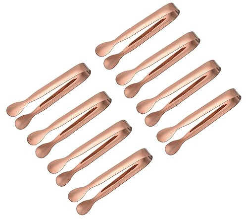 QUARKZMAN Service Pinces, 8pcs 4.3pouce - Inox Acier Glace Pinces, Petites Pinces pour Apéritifs, Sucre, Charcuterie, Dessert, Thé Fêtes, Bar, Café (Rose Or)