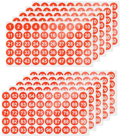 YIKIADA 500 Stück 1-100 Nummer Aufkleber 25 mm Vinyl Wasserdicht Zahlen Klebepunkte Selbstklebende Etiketten für Büro Heim Schließfach Orange