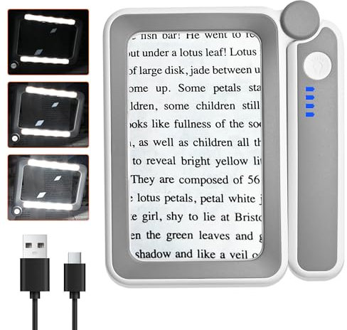 Magnifying Glass with Light, Lightweight Rechargeable 4X Magnifying Glasses, 10 LED Power Indicator Handheld Magnifier for Reading, Close Work, Macular Degeneration