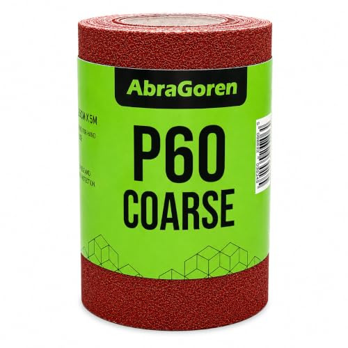 Rollo de papel de lija grueso P60-11,5 cm x 5 m para madera y paredes, papel de lija fino grano 60
