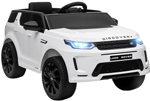 AIYAPLAY Macchina Elettrica per Bambini 3-6 Anni 12V Licenza Land Rover Discovery, 3-5km/h Auto Elettrica per Bambini con 2 Motori, Telecomando, Cintura, Musica, Clacson e Fari, Bianco
