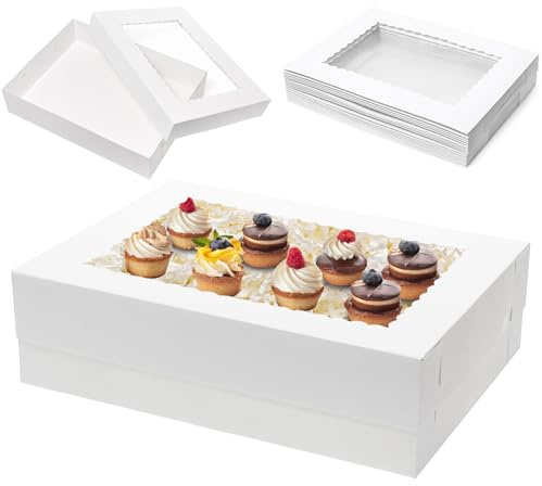 Mefleet 16pcs 19x14x5 Half Sheet Cake Boxes with Window Rectangle 1/2 Sheet Bakery Boxes for Pastry Baking Cake, Cupcakes, Donuts, Cookies, Pie Treat Packaging White Large