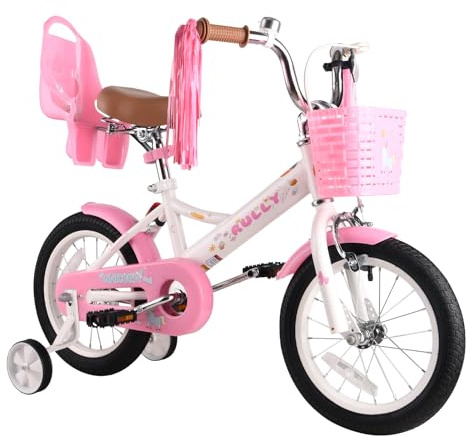 RULLY - Bicicleta Infantil de 12 Pulgadas para niñas de 2 a 4 años, con Ruedas estabilizadoras, Freno Delantero, Cesta, Cintas Decorativas, Color Blanco